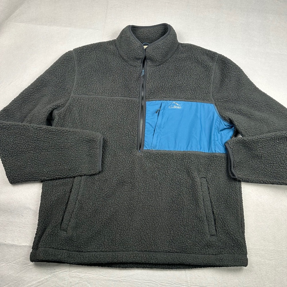 L.L. Bean Mens Mountainside Fleece Half Zip Pullover Gray Blue 523774 Large